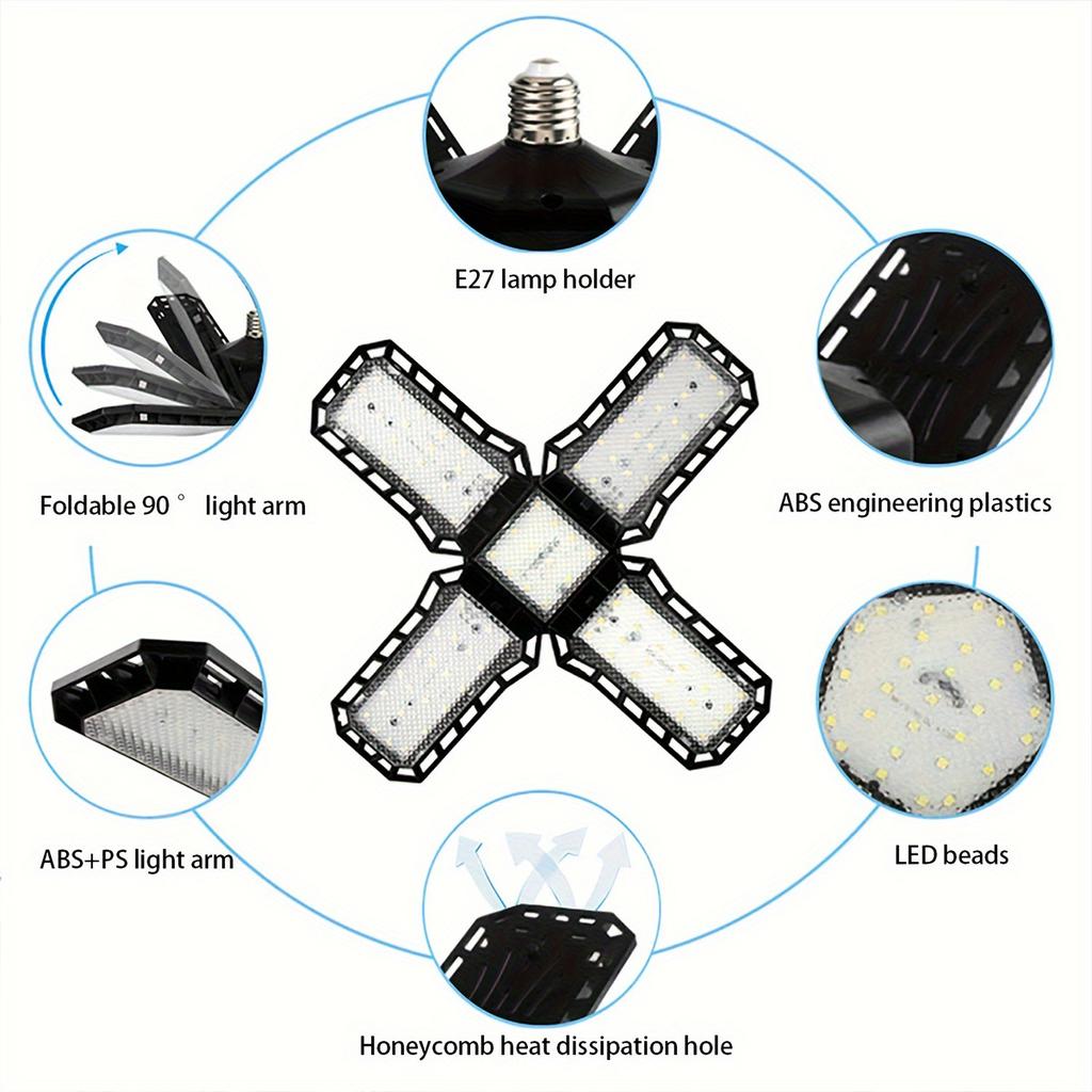 1pc garage lamp ceiling lighting, deformable shop lamp, adjustable panel, used in garage, workshop, attic and basement.