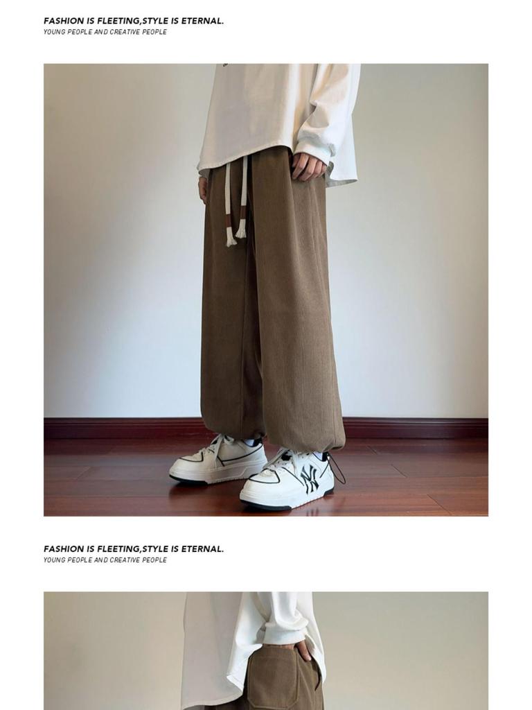 Men's Heavy American Corduroy Pants: Autumn/Winter Velvet-Lined, Trendy Loose Straight Wide-Leg Trousers