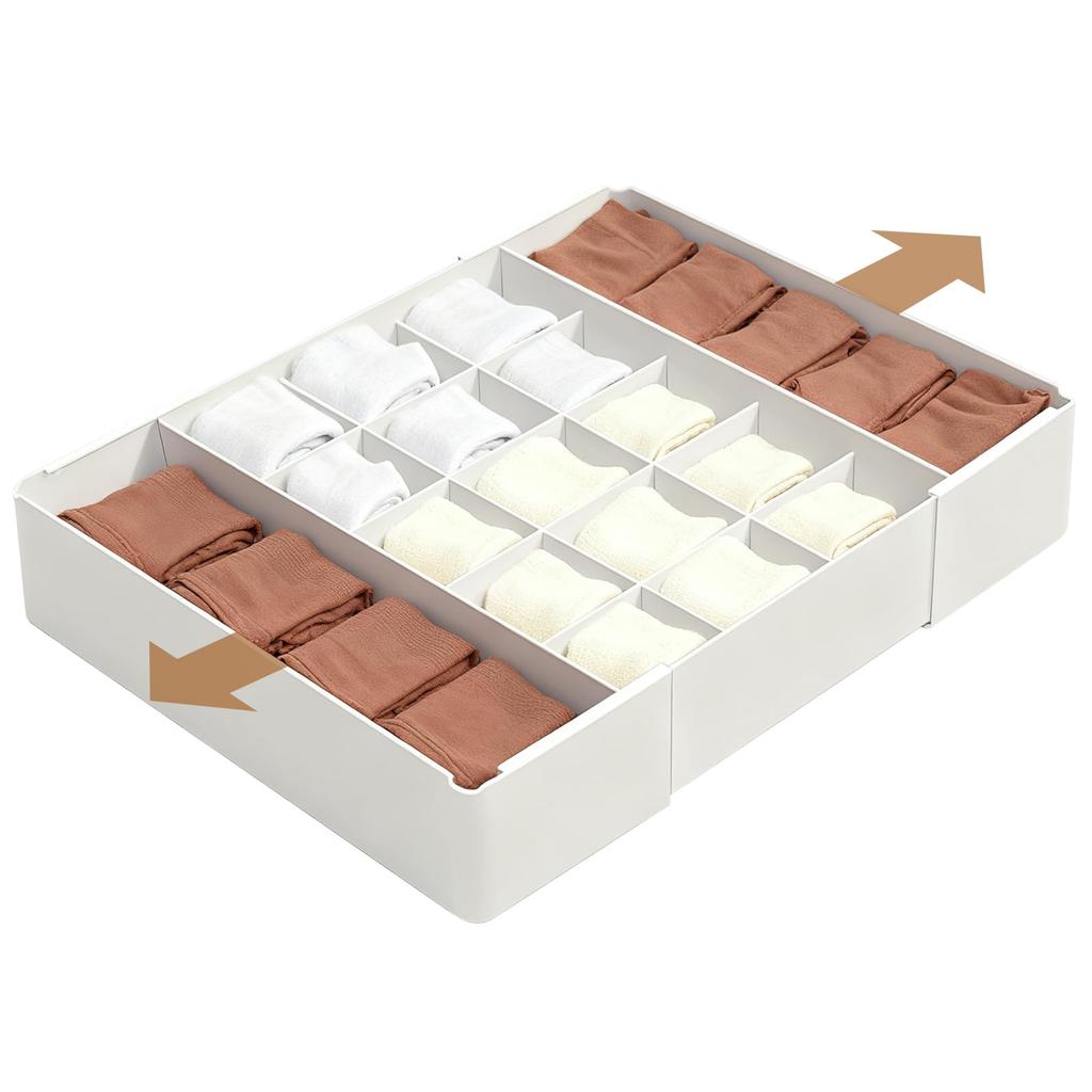 yazi Underwear Storage Expandable Storage Drawer Closet Clothes Storage Large Clothing and Sock Shape for and Small White Compartments 2 Expandable