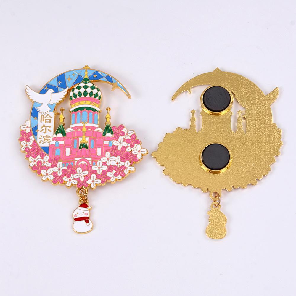 Alloy Magnetic Harbin City Fridge Magnet, St. Sophia Cathedral Snowman Northeast Tour Cultural Creative Souvenir Magnetic Sticker