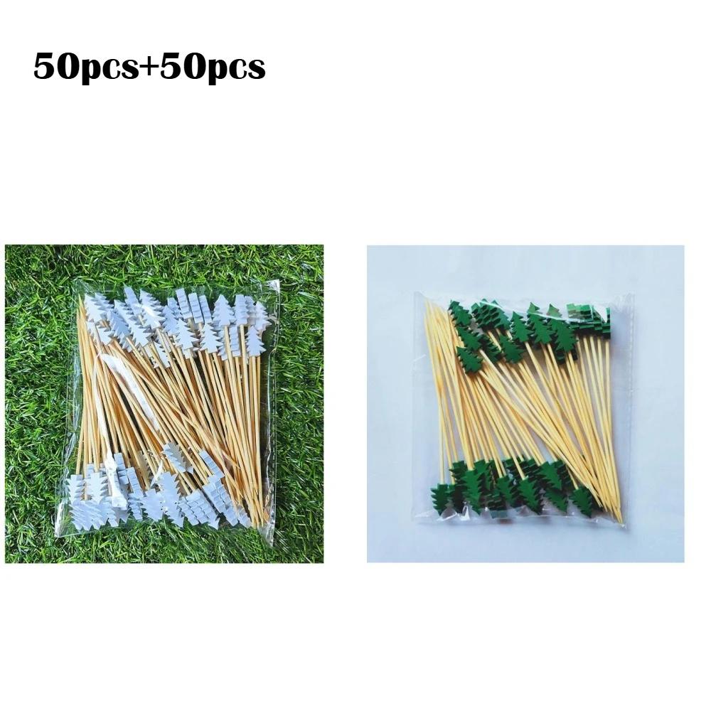 50 Count Bamboo Appetizer Picks Santa Theme Party Toothpicks For Holiday Fruit Salad Dessert Buffet Table Decorations