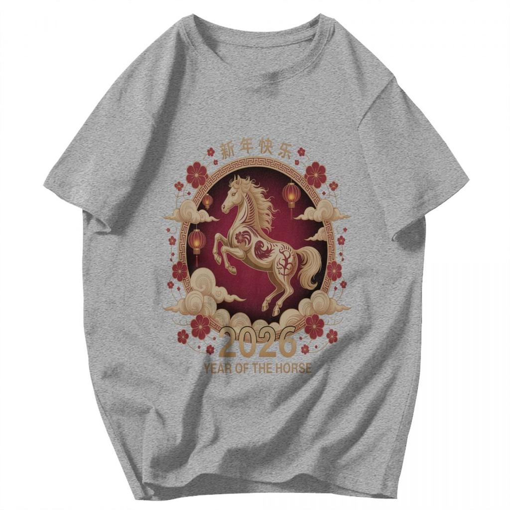 Herren T-Shirt 2026 Feuerpferd Chinesisches Neujahr Pferd Vintage Idee Y2K Grafik-T-Shirts Unisex Oberteile T-Shirts