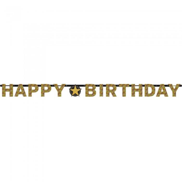 Amscan Banner de carta de feliz aniversário para celebração do Prism Sparkling 2m ouro