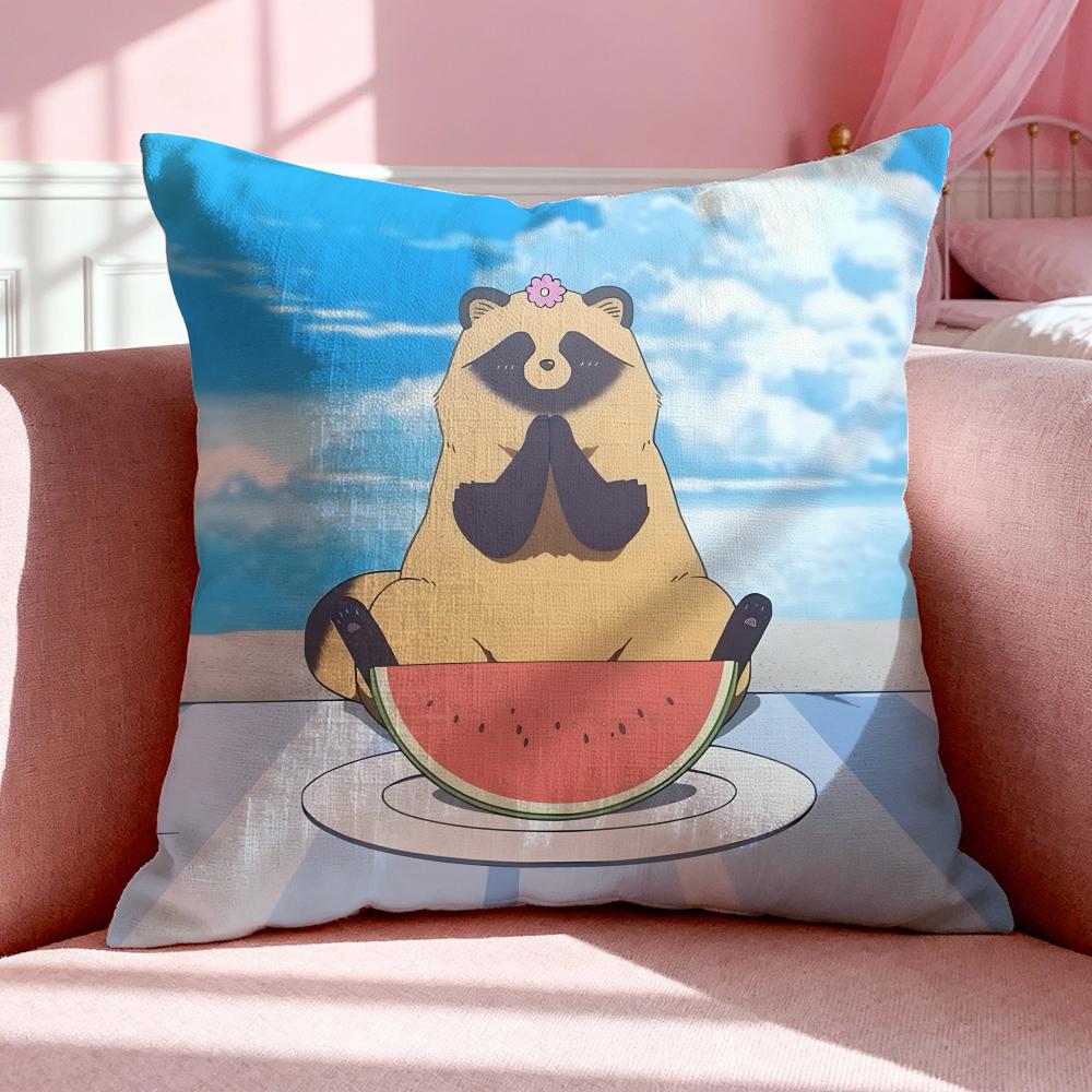 Animal T-Tanuki Cushion Cover Breathable Linen Pillowcase Summer Odorless Eco-Friendly Invisible Zipper Washable