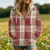 Women's Casual Plaid Print Hooded Long Sleeve Jacket with and Pockets