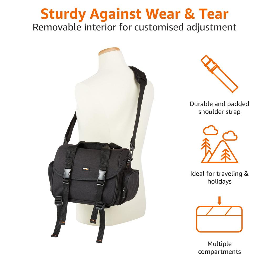 Amazon Basics Camera Bag for SLR Cameras, 32.4 x 20.3 x 24.8 cm, Black (Gray Interior), Solid Color