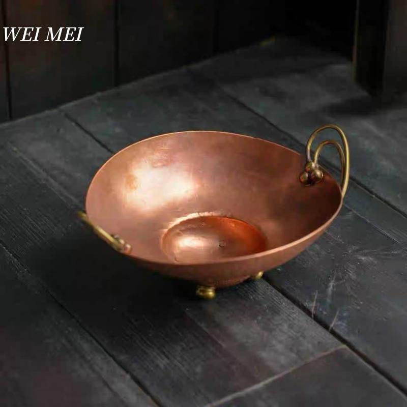 Handcrafted Copperware Minimalist Style Copper Tray Four-Legged Fruit Bowl Exquisite Living Room Coffee Table Home Snack Tray