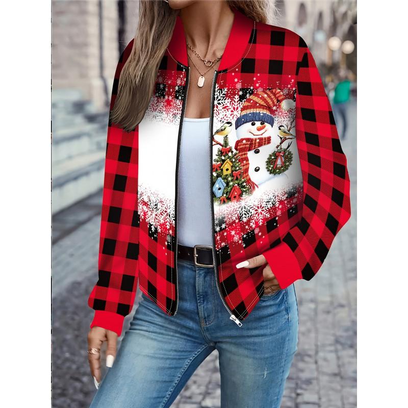 Womens Casual Zip-Up Jacket With 3D Letter Print Fashion Lightweight Outerwear Daily Wear