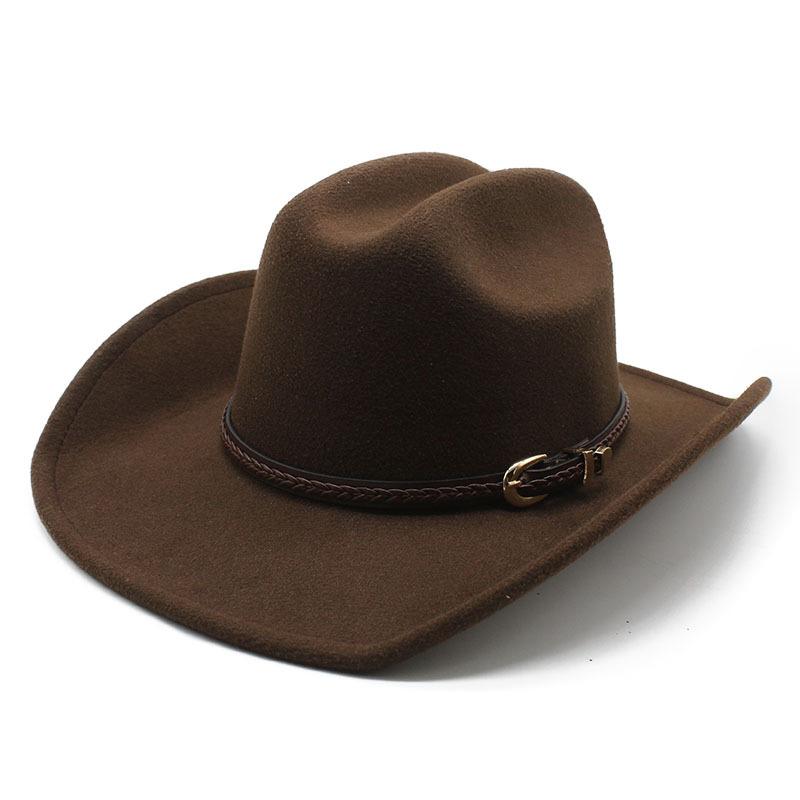 

Ковбойская шляпа в стиле вестерн, шляпа для верховой езды, шляпа для верховой езды, коричневый пояс, фетровая шляпа, мужские и женские фетровые шляпы M（56-58cm） темно-коричневого