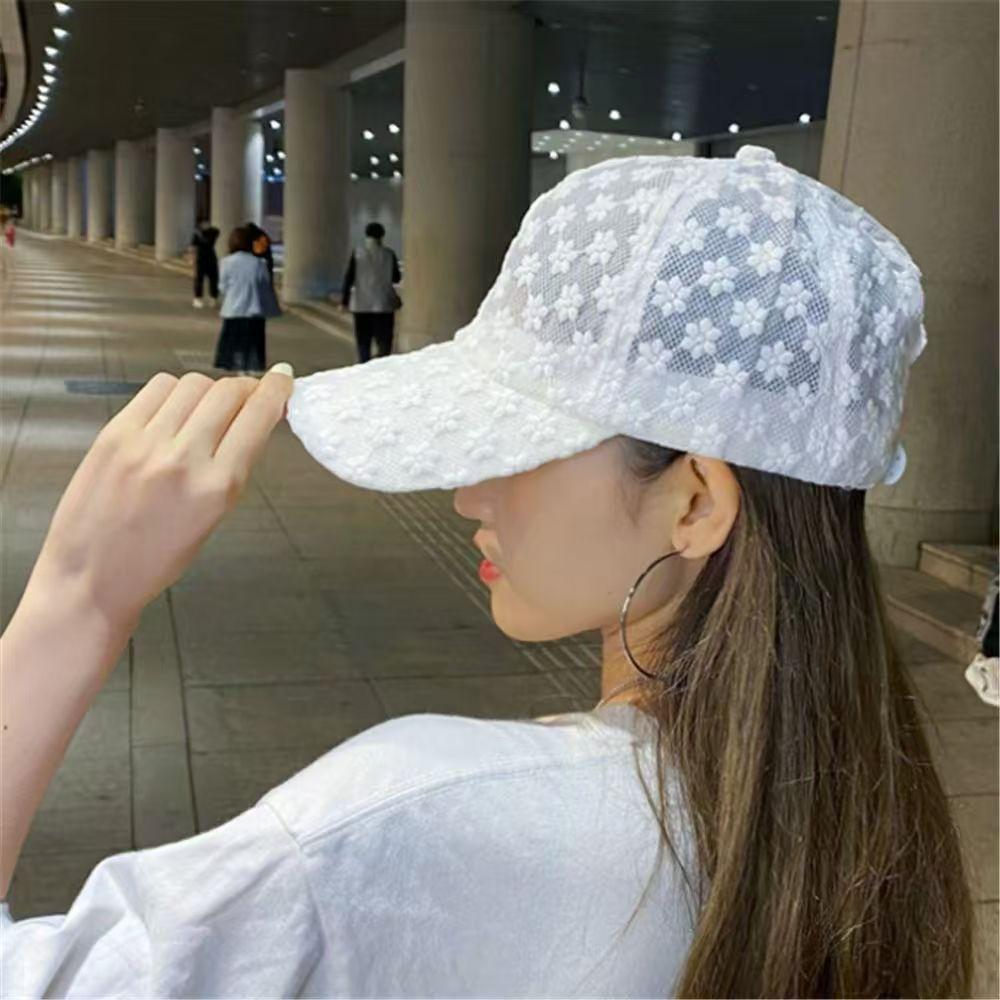 Summer Thin Lace Duckbill Cap Women's Embroidered Flower Mesh Breathable Baseball Cap Sun Protection Hat