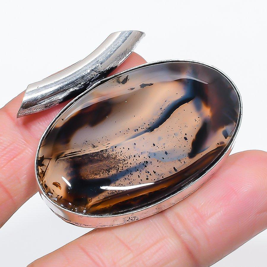 

Натуральный камень агат Монтана, серебро 925 пробы, ювелирная подвеска 1,46 K3h88