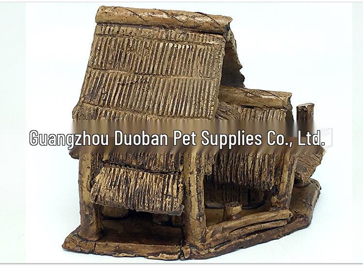 Ceramic Grass House Rockery Fountain Basin, Bonsai Gardening Ornament, Small Farmhouse Thatched Hut Decoration.