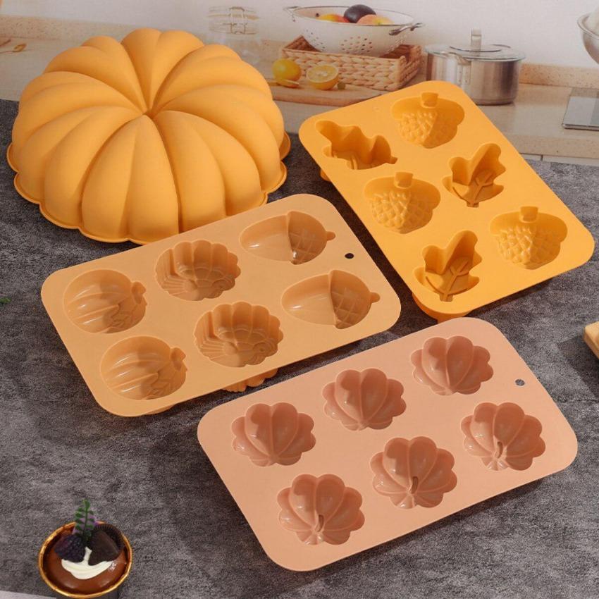 1 Pcs Pumpkin Cake Silicone Mold DIY Pinecone Biscuit Candy Pudding Baking Tool Tree Leaf Candle Soap Mould