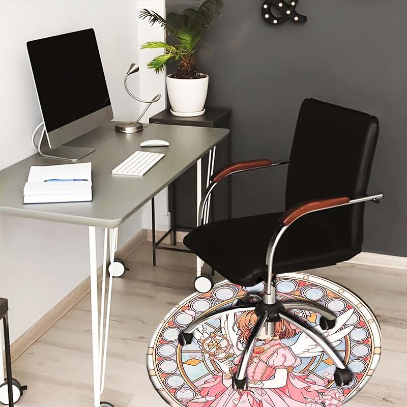 

1pc Stained Glass Angel with Wings and Wand Round carpet, Made of Polyester,Perfect for Decorating Office Chairs, Living Rooms,fplt104 80cm by 80cm