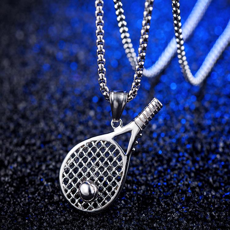Stainless Steel Tennis Racket Pendant Necklace for Men - European/American Style