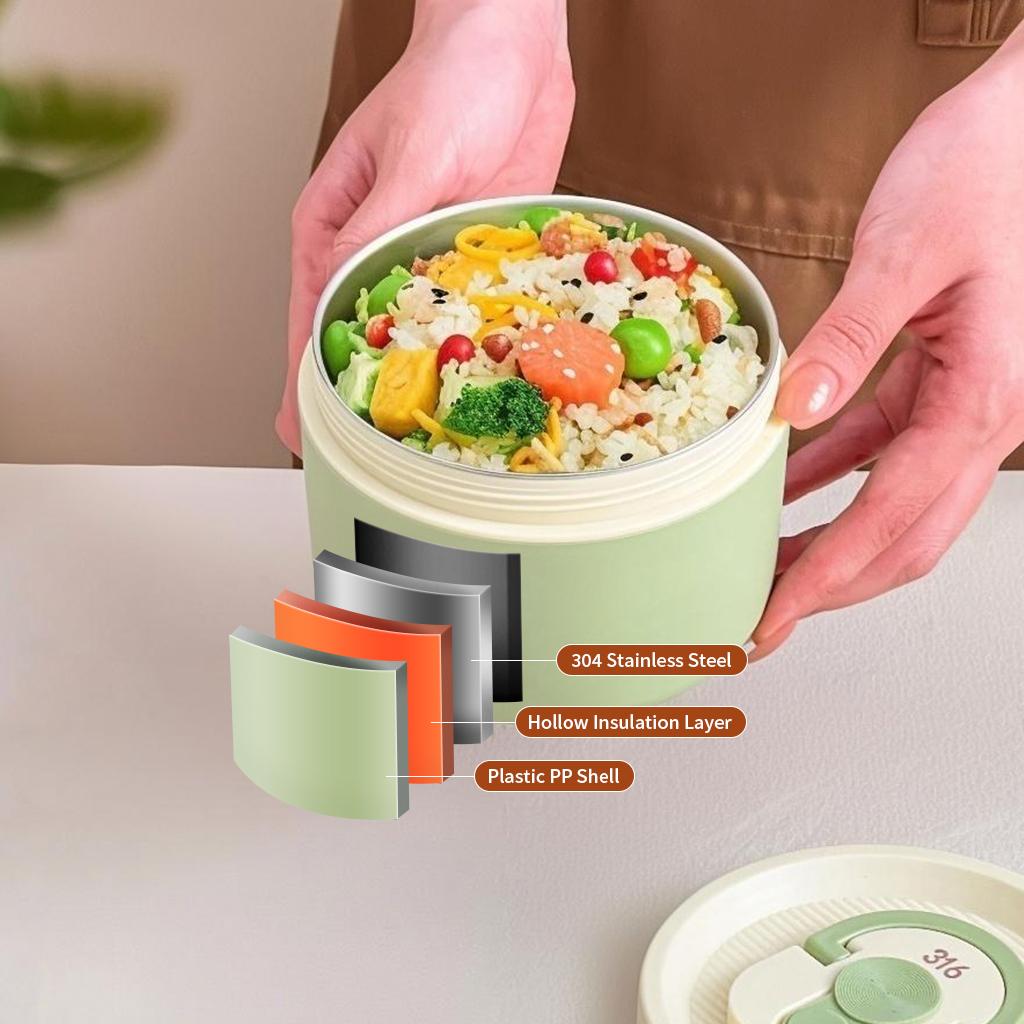 WORTHBUY Microwave 304 Stainless Steel Insulated Lunch Box With Handle Cute Food Container Kid Student Portable Sealed Bento Box