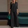 2026 Fashion Women's Two-Piece Pants Simple V-Neck Long Sleeve Top and Wide Leg Pants - Women's Business Wear