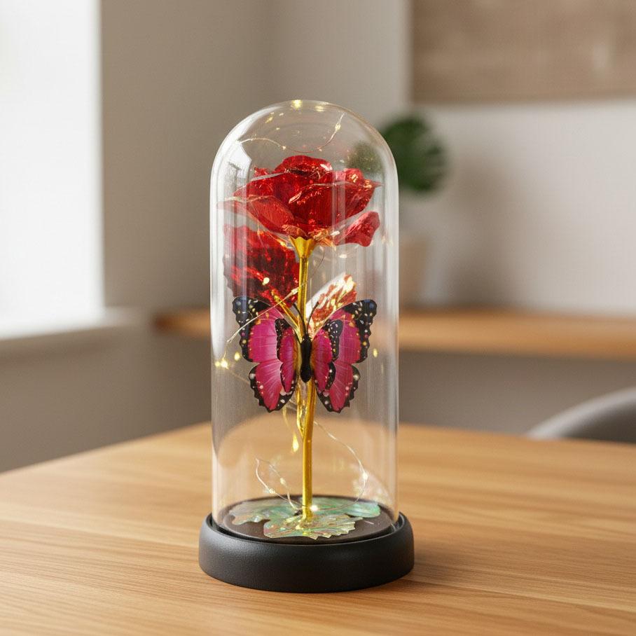 Butterfly Gold Foil Rose Immortal Flower Glass Cover Qixi Festival Valentine's Day Gift Creative Mother's Day Christmas Gift