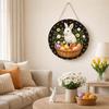 Round Happy Easter Door Sign Wooden Hanging Wood Sign Craft Ornament Egg Door Pendants  Wall