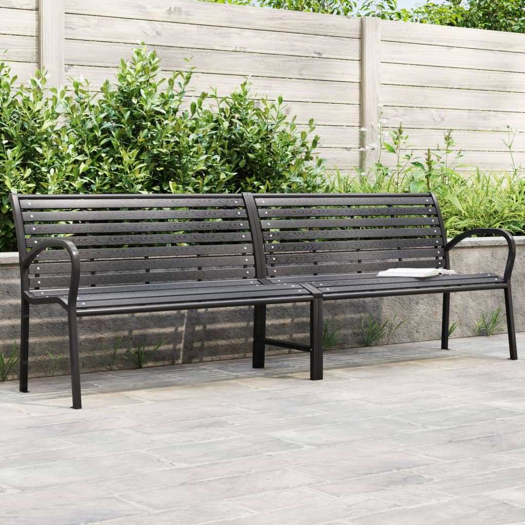 Double Garden Bench Black 231 cm Steel and WPC