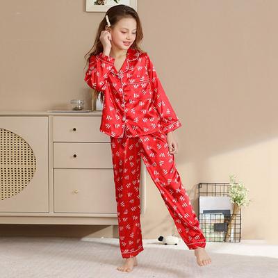 Çocuk Kız Düğmeli İpek Pijama Kısa Kollu Gecelik Takımları 2PCS Salon Takımları 6-12 Yaş