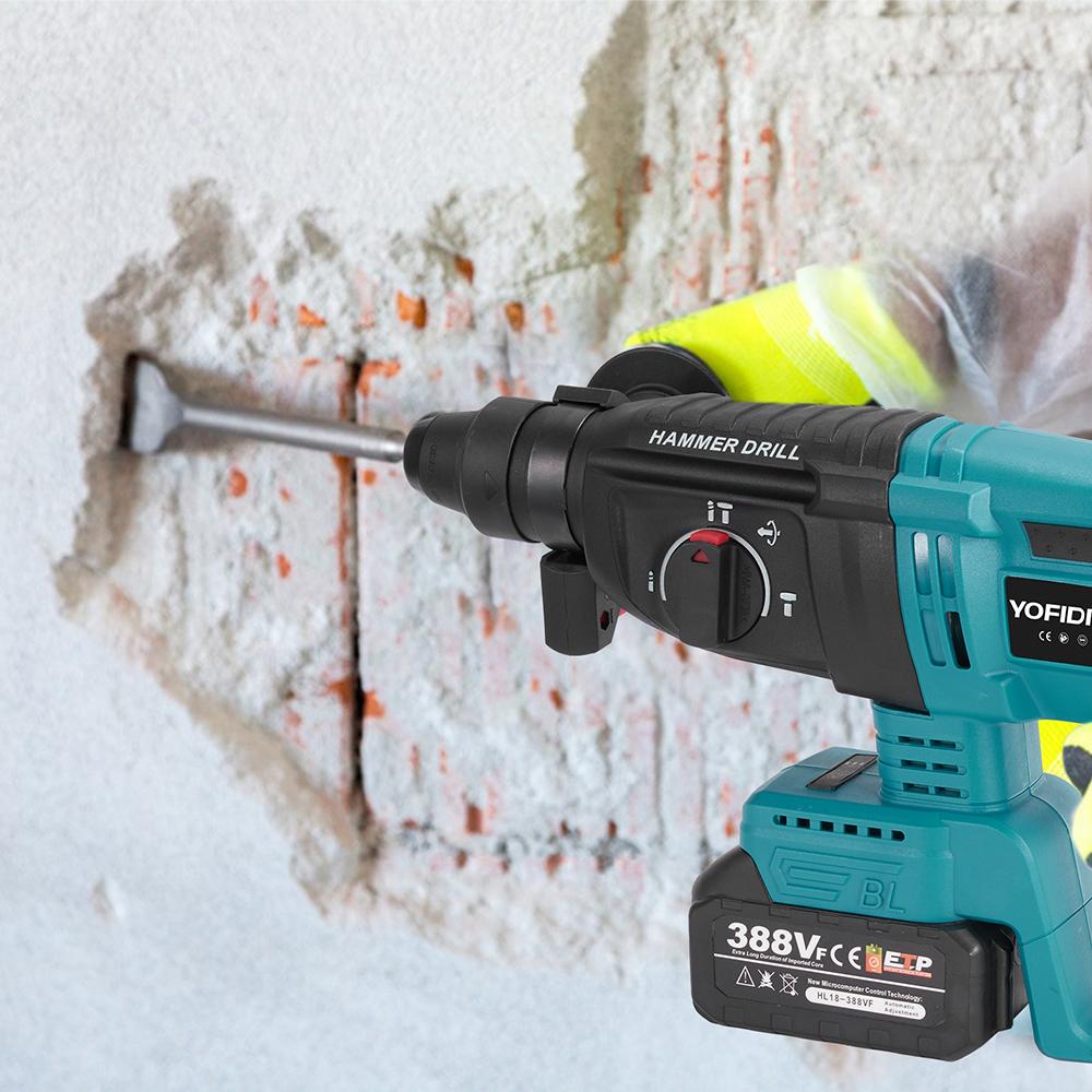 Yofidra 26MM Brushless Electric Hammer Drill Multifunctional Rotary Cordless Rechargeable Power Tools For 21V 18V Battery