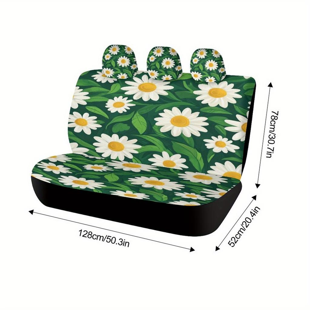 Daisy Pattern Themed Car Seat Covers Set For Most Cars, Fashionable Decorative Car Seat Protector Covers Full Set, Universal Car