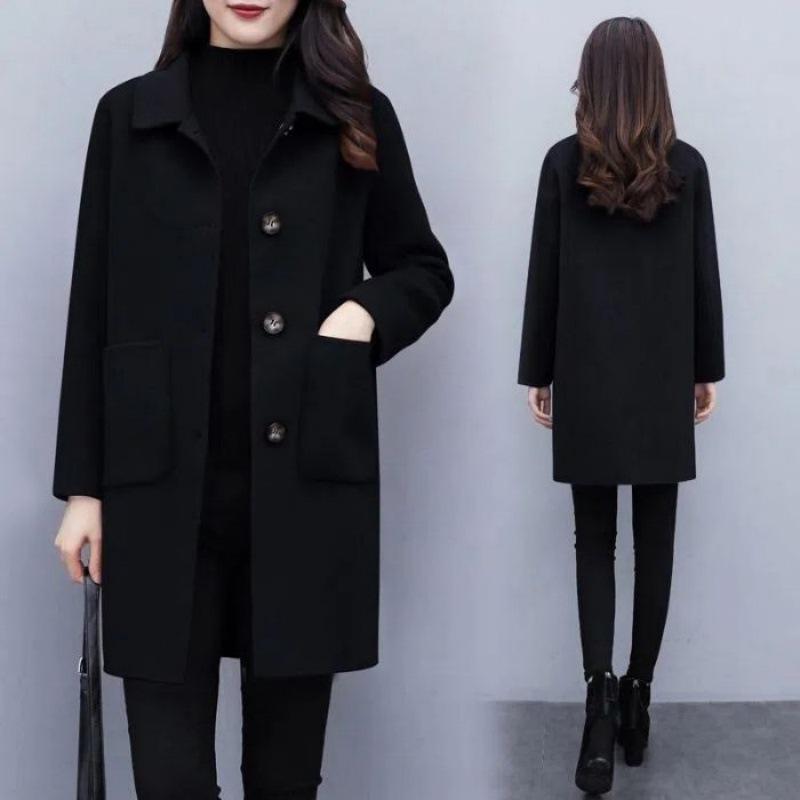 Women's Mid-Length Woolen Coat - 2025 Korean Style, Loose Fit, Plus Size, Slimming, Age-Reducing for Autumn/Winter