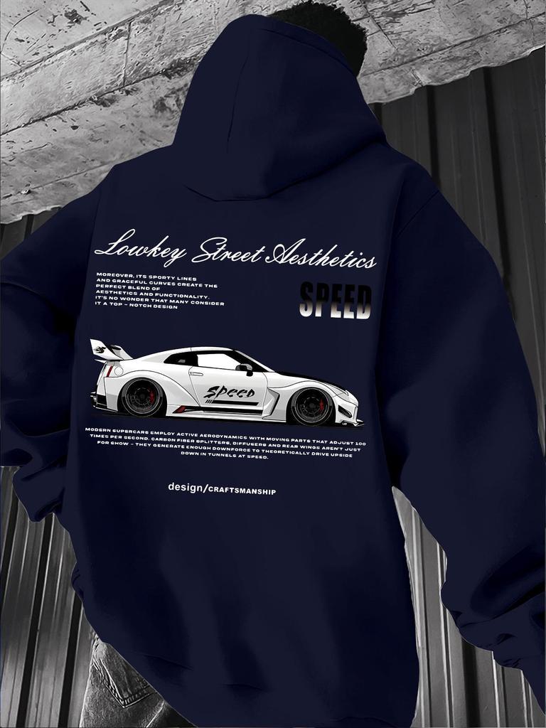 Retro Racing Print Hooded Hip Hop Pullover Sweatshirt - Loose BF Style Hoodie