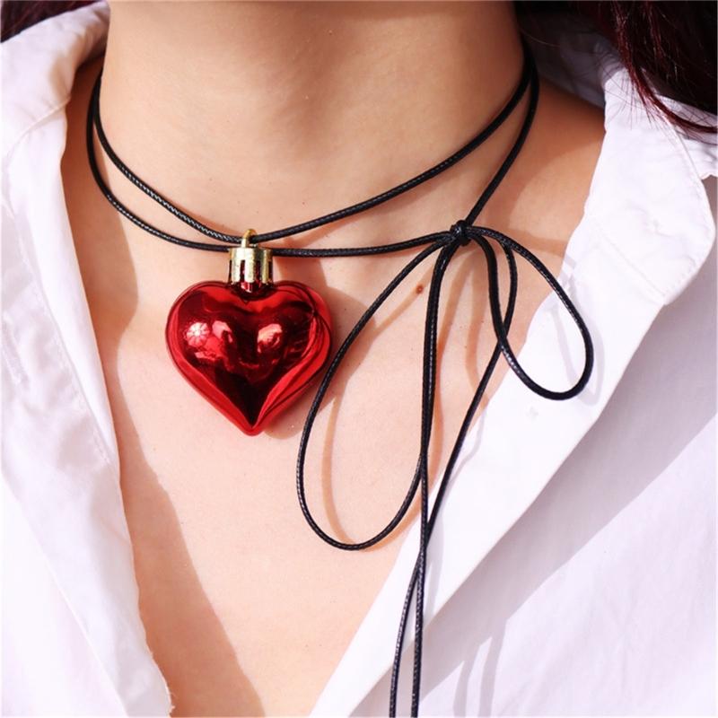 Elegant Long Neck Chain Adjustable Rope Collarbone Chains Electroplate Heart Pendant Neckchain Jewelry for Women Girls