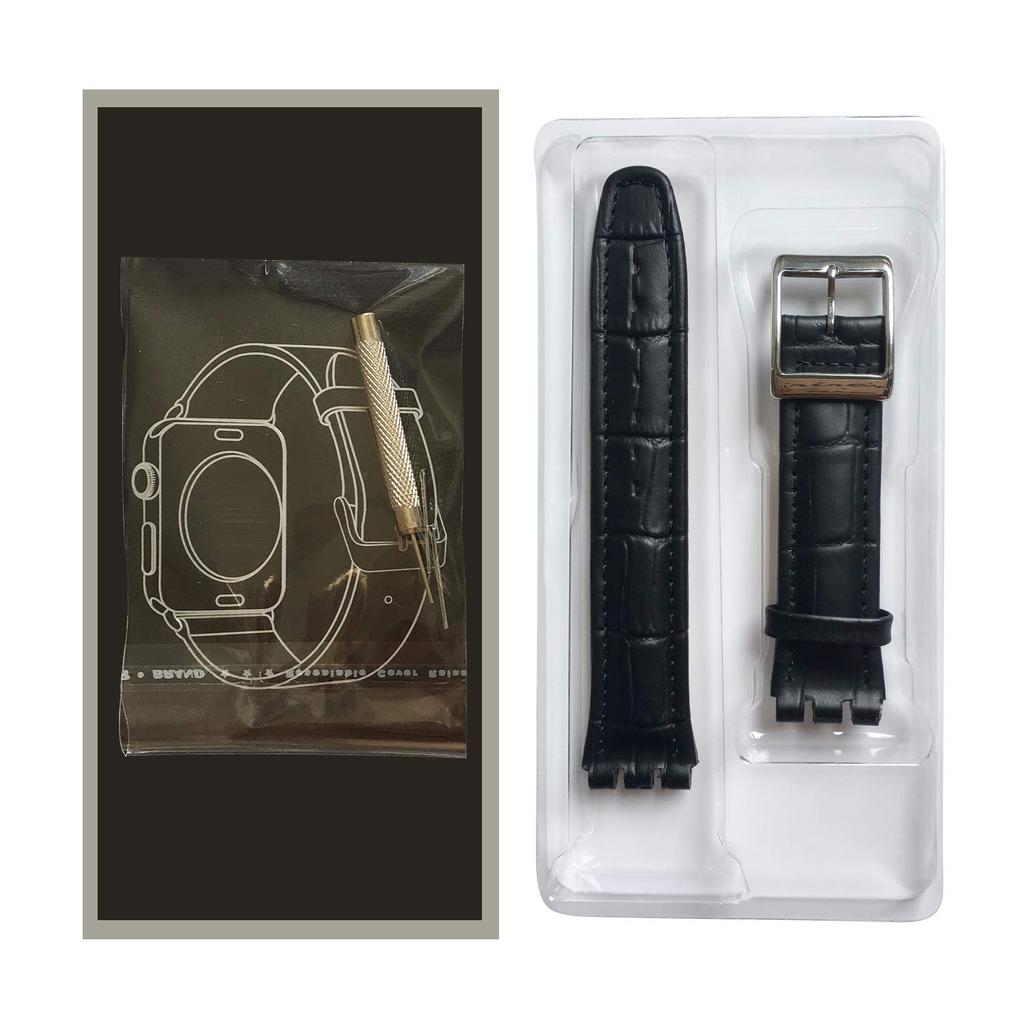 Chocoman Swatch Genuine Leather Watch Waterproof 3 Spring Spring Bar and Strap, 17mm/19mm Band, [Includes Bars, Remover, Box]