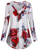 Yihaojia Women's Floral Blouse - Long Sleeve V-Neck Pleated Tunic Top, Loose Casual Fit