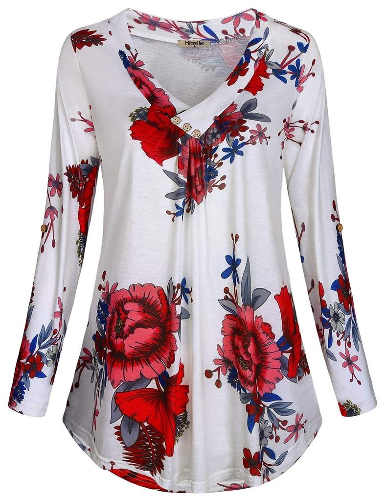 OVINEE Women Fashion Print Blouse for Women Plus Size Long Sleeve Cotton Casual T-Shirts Round Neck Tops Summer OVINEE Women Fashion Print Blouse for Women Plus Size Long Sleeve Cotton Casual T-Shirts Round Neck Tops Summer