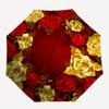 Golden Roses,Red Background Automatic Folding Umbrella 8 Rib Lightweight Design, Durable Iron Frame, Compact and Portable, Perfect Gift Fo