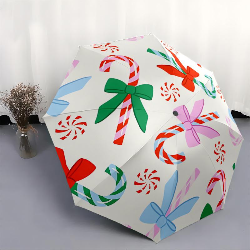 1pc Candy Canes Automatic Folding Umbrella - 8-Rib Automatic Open/Close, Portable Collapsible Compact Umbrella Yy251218068