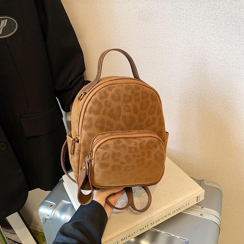 Academy style versatile simple schoolbag retro leopard print literary high school backpack large capacity backpack