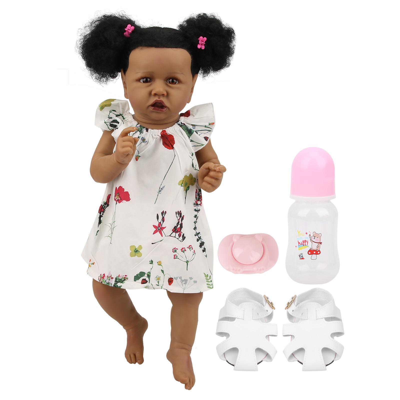 

23in Reborn Baby Doll Set Handmade Black Hair Skin Girl Doll Fashionable Child Toys GiftBrown Eyes