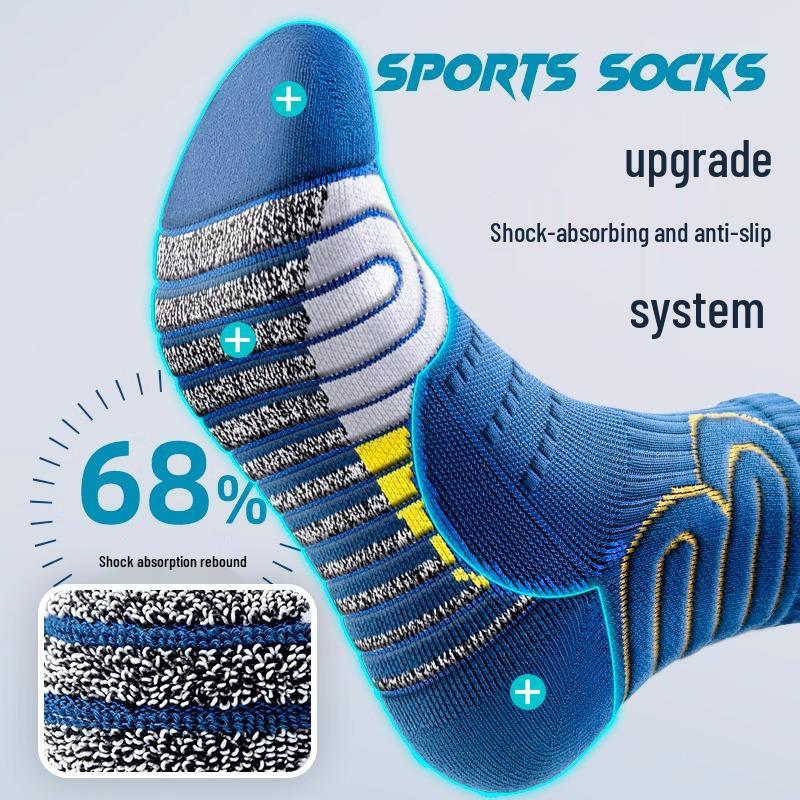 Men's Plus Size Sweat-Absorbent Mid-Calf Sports Socks - Thick Towel Bottom, Odor-Resistant, Ideal for Running & Basketball
