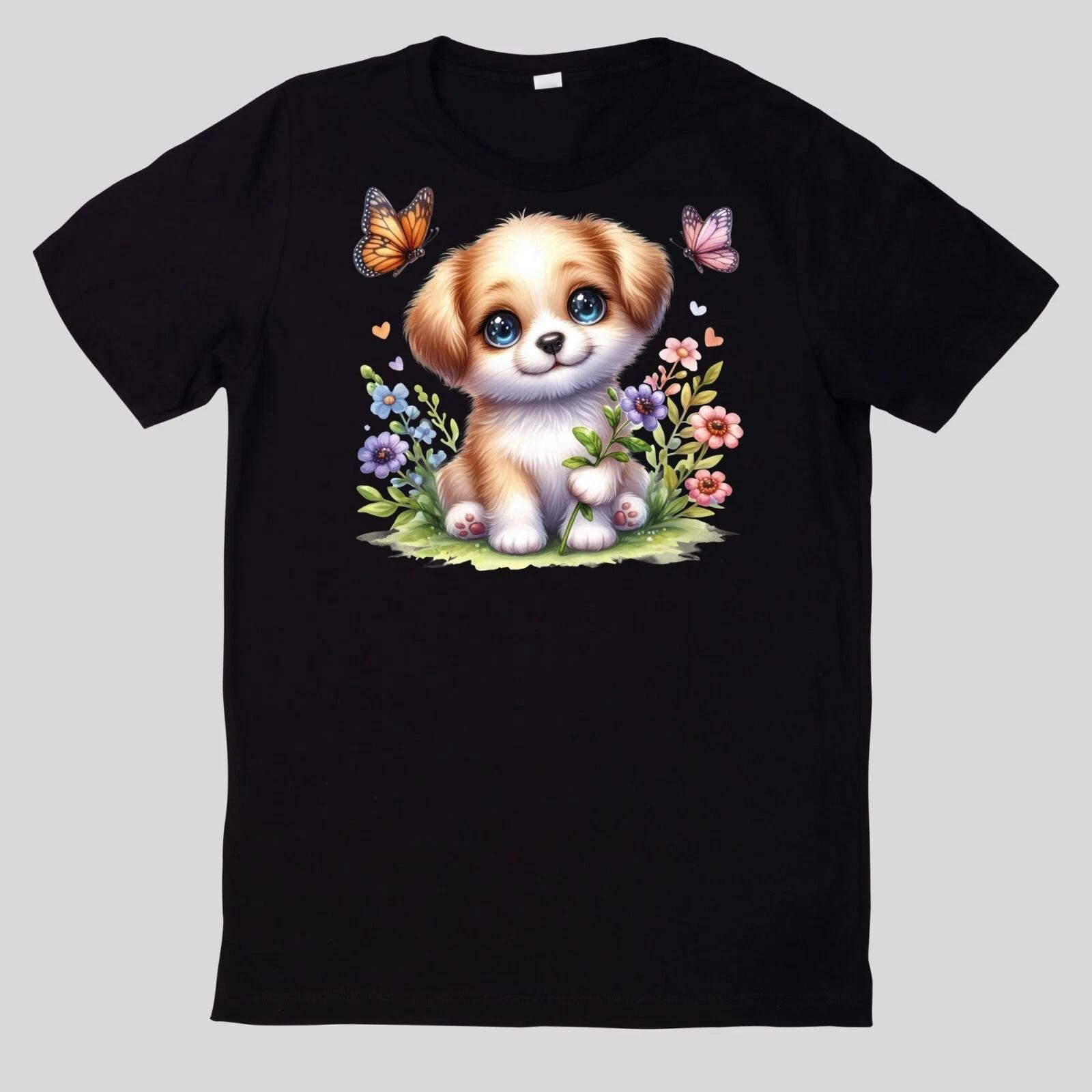 T-Shirt Niedliches Tier mit Wildblumen Baumwolle Fun Spaß Sprüche Lustig Cartoon L