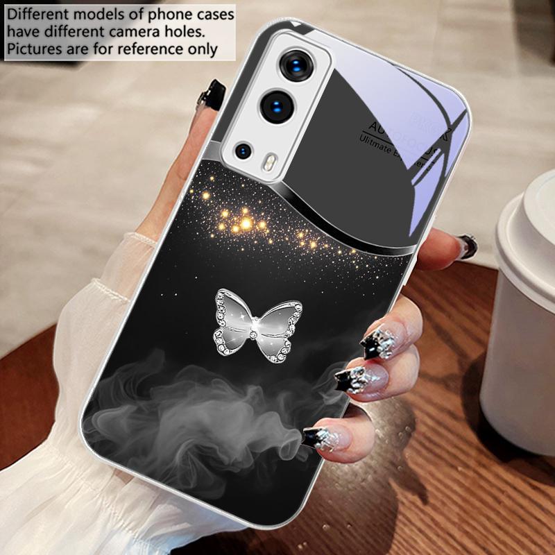 Pink Butterfly Ash Blue For Vivo Y76 16 55 V29 Lite 5G 25 23 30 iQOO Z9X 12 Pro Neo X200 100 90 60 Tempered Glass Phone Case