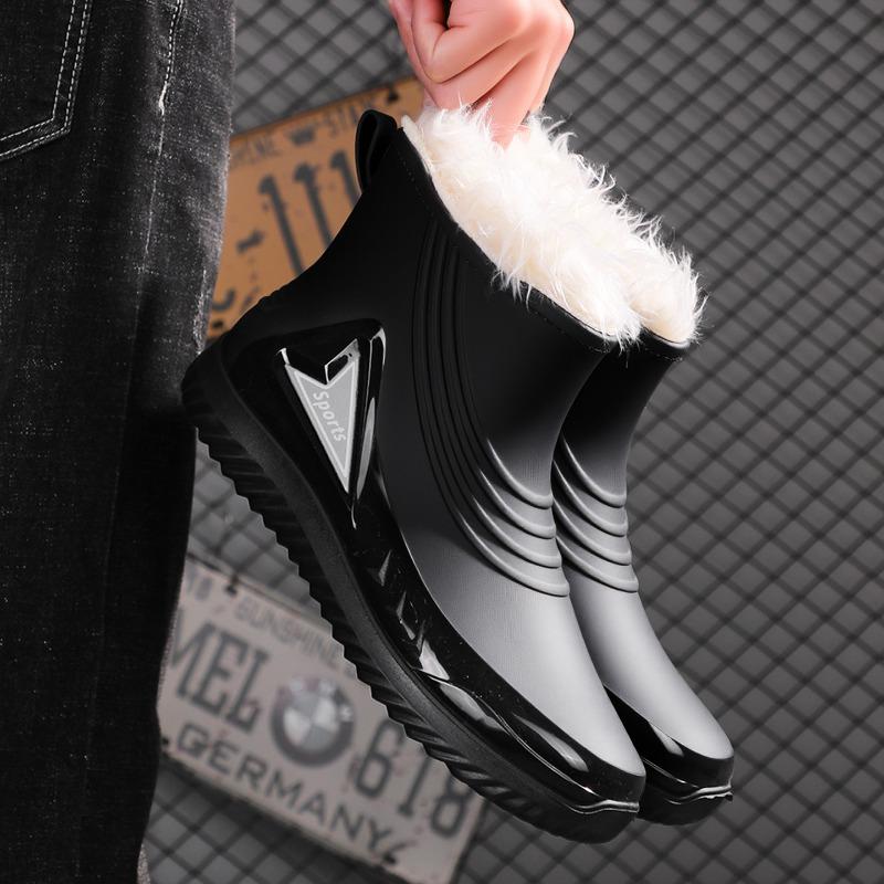 New fashionable waterproof and non-slip men's rain shoes short work rain boots car wash water shoes trendy rubber shoes