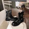 Women Plus Size 41-43 Fashionable Buckle Design Washed Cowhide Round Toe Slimming Short Boots