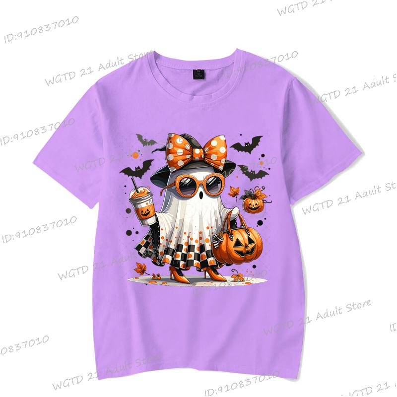 Cute Halloween Boo and Pumpkin Print Tshirt Women Men Spooky Season Short Sleeve T-shirts Halloween Ghost Harajuku Streetwear