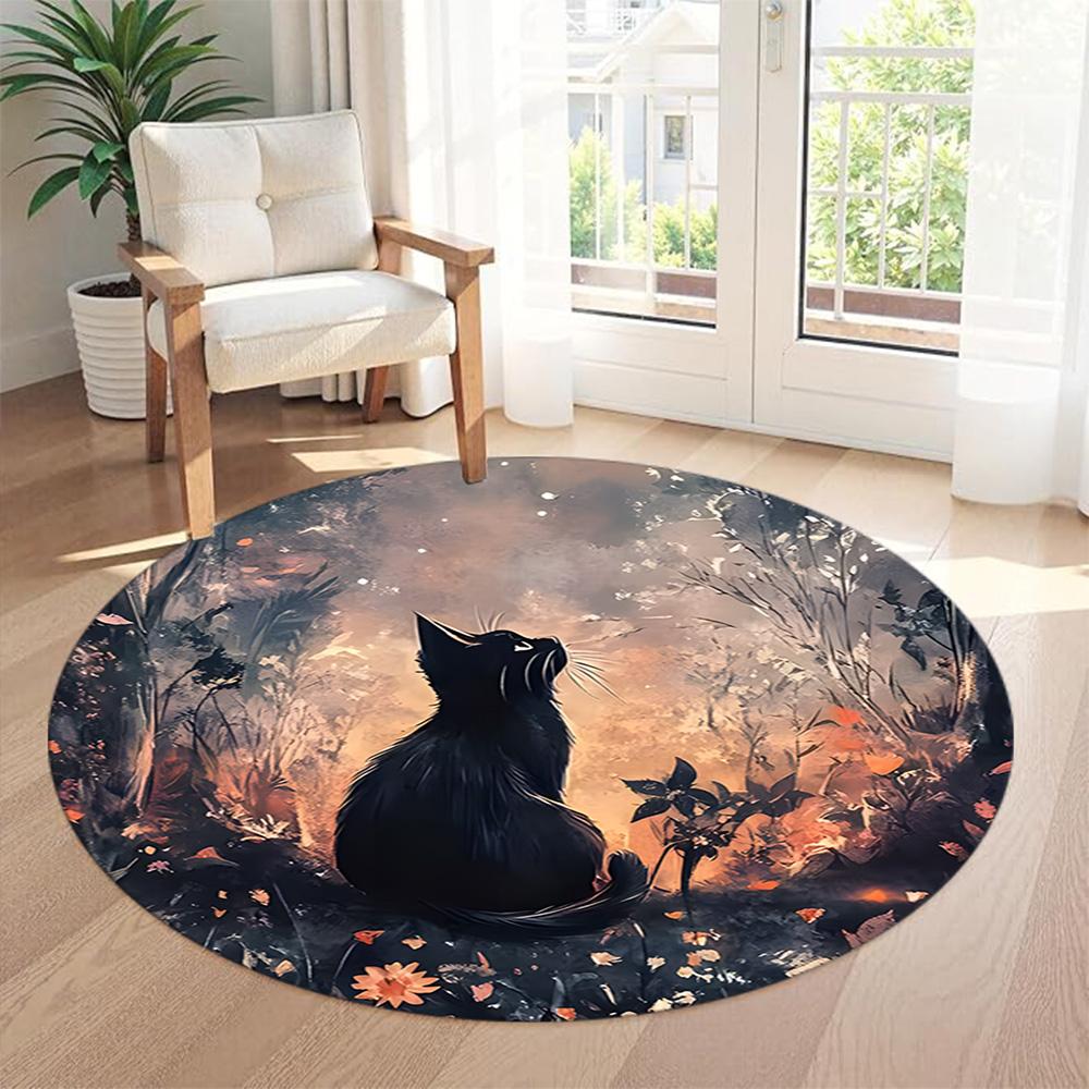 Cat Round Office Rug Perfect for Living Rooms Hallway Balcony Playrooms Anti-slip Round Rug Anime Office Decor