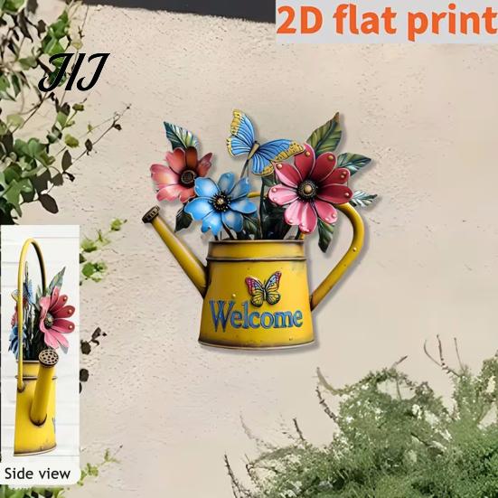 Patio Yard Wall Accents Rustic Metal Watering Can Art, Flower Butterfly Welcome Sign, Farmhouse Sign for Front Door Iron Hanging Decor Porch