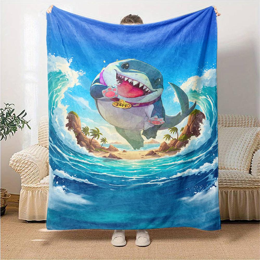 1pc shark jeff Throw Blanket Soft Flannel, Cozy All Season Polyester Perfect for Home, Office