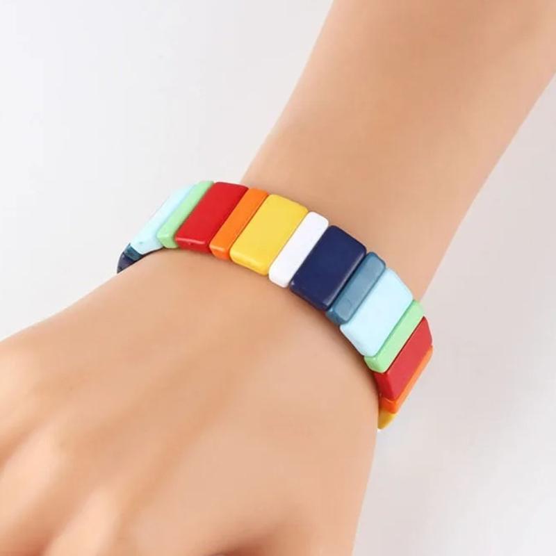 Y2K Aesthetic Candy Color Chunky Bangle Fashion Boho Summer Colorful Acrylic Beaded Stretch Bracelet for WomenGifts New