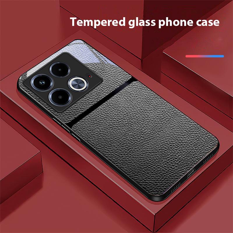 Red Leather Pattern For Infinix Note 40 4G 30i 12 G96 Smart 8 Hot 9 Play 10 11S 12 20i 50 Pro Plus 5G Tempered Glass Phone Case