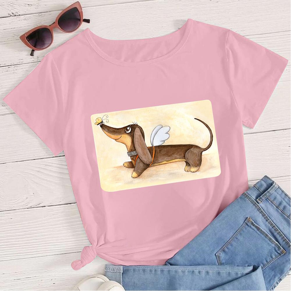 Angel Dachshund Kawaii Cartoon Teens T Shirts Young Happy Black Tops Multicolor Tee Shirt Women Fashion