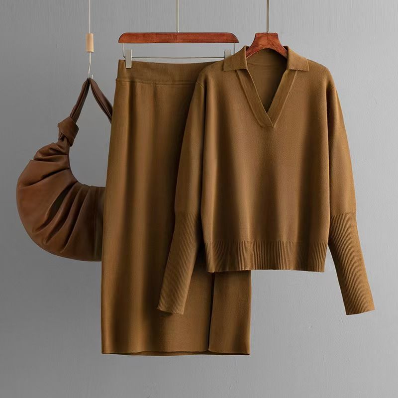 Fashion Wind Fashion Loose Knitwear Skirt Suit Knitted Top and Skirt Suit Set
